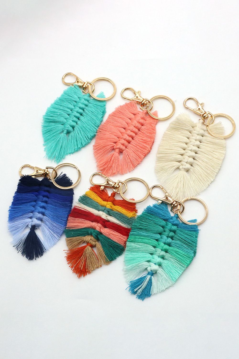 Assorted 4-Pack Leaf Shape Fringe Keychain