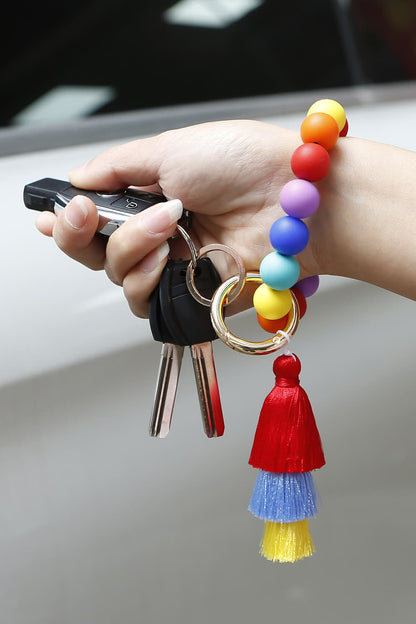 Silica Gel Bead Wristlet Keychain with Layered Tassels