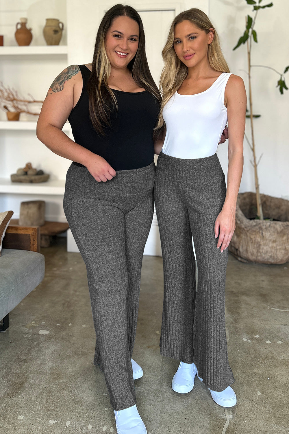 Ribbed High Waist Flare Pants