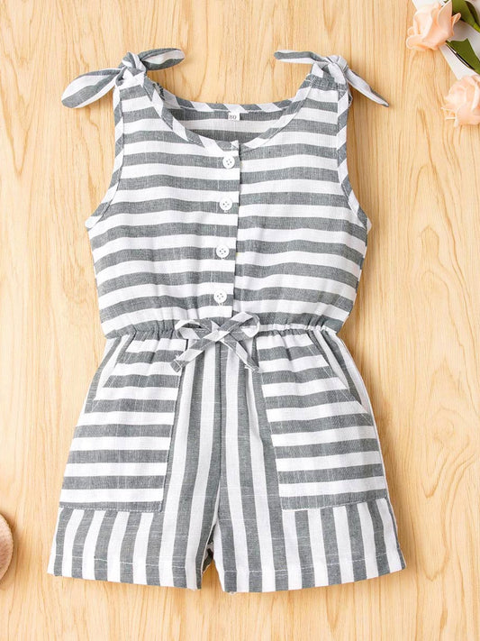 Striped Sleeveless Drawstring Romper