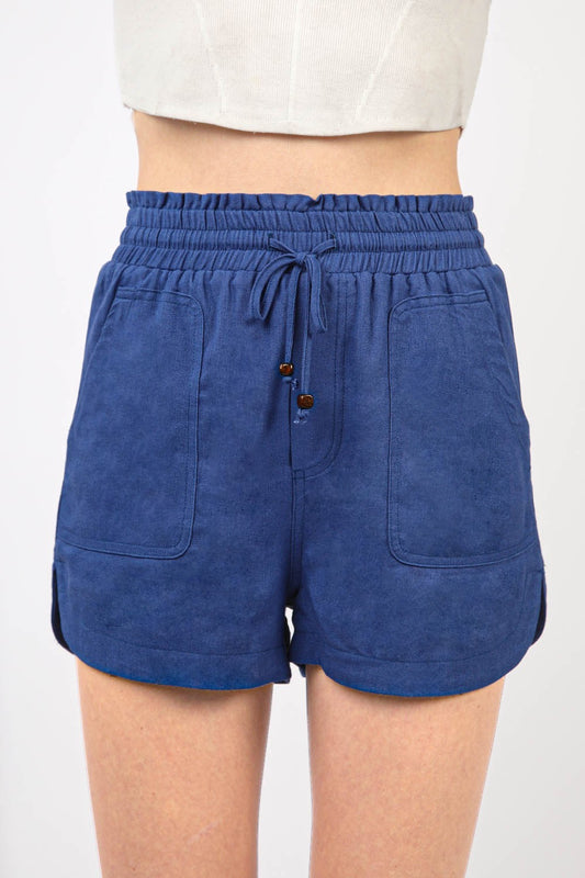 VERY J Drawstring Elastic Waist Linen Shorts