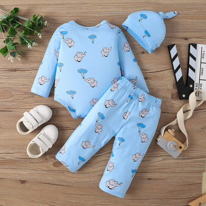 Elephant Print Long Sleeve Bodysuit and Pants Set