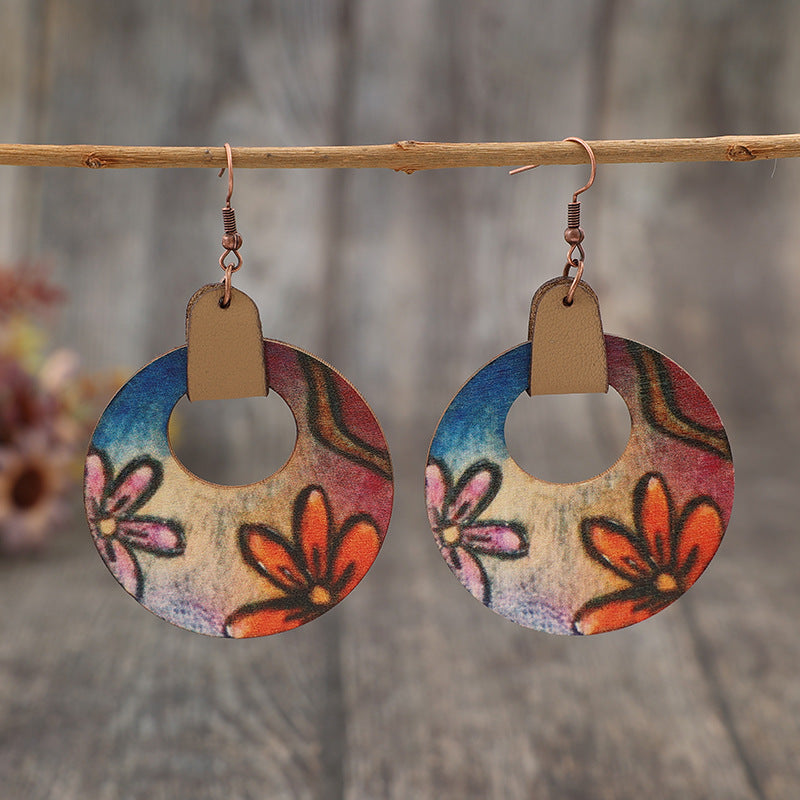 Wooden Flower Round Shape Earrings