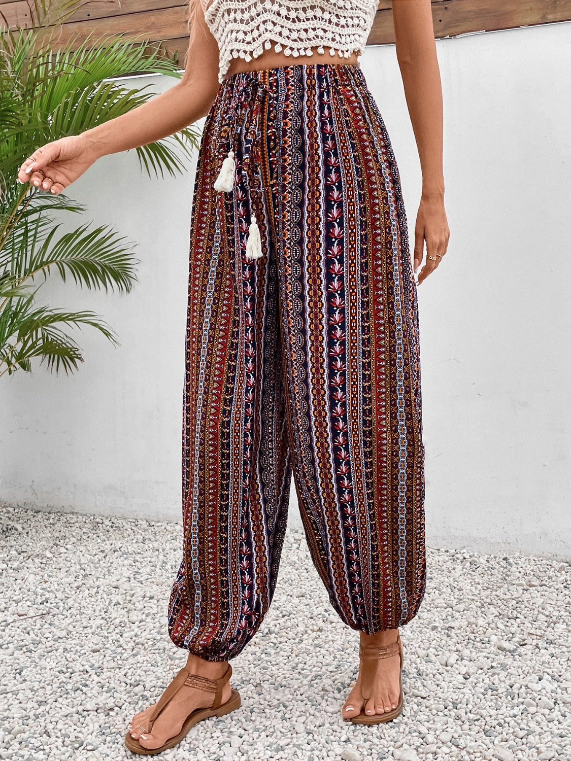 Tassel Printed High Waist Pants