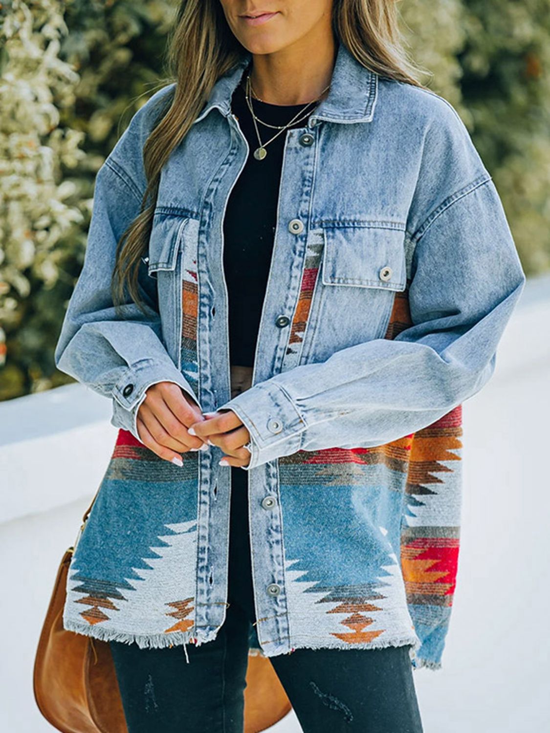 Collared Neck Dropped Shoulder Denim Jacket