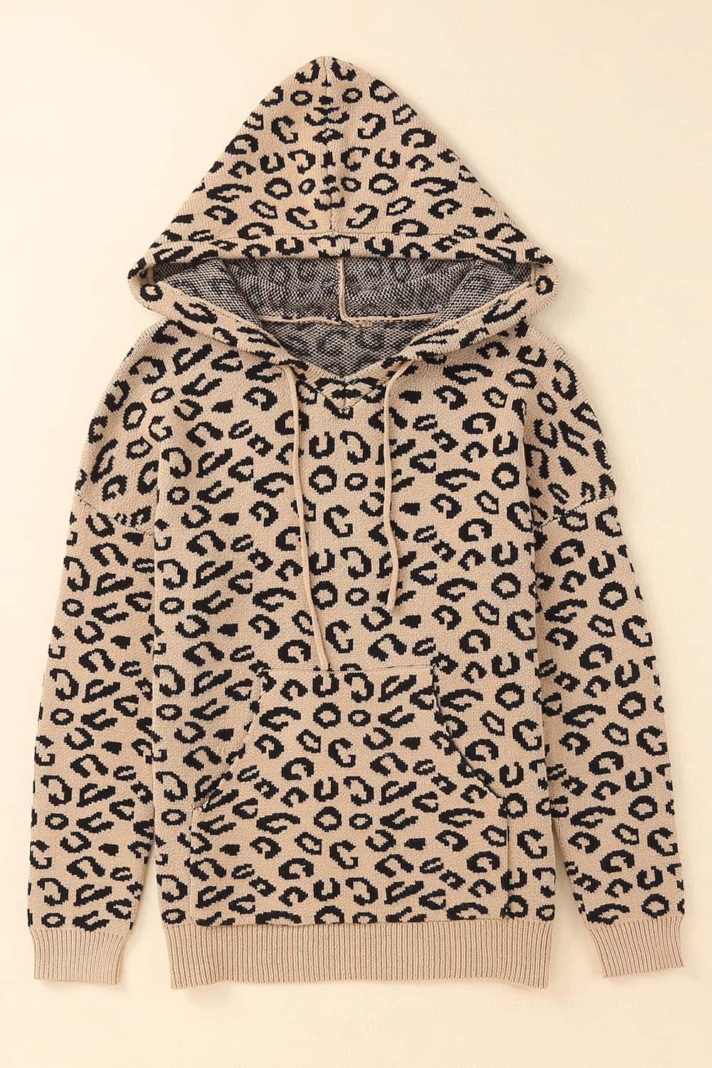 Woven Right Leopard Print Drawstring Hooded Sweater