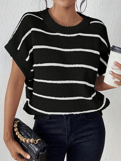 Striped Round Neck Short Sleeve Knit Top