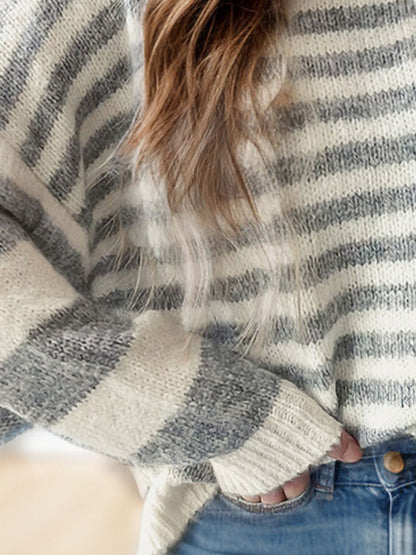 Striped Round Neck Dropped Shoulder Sweater