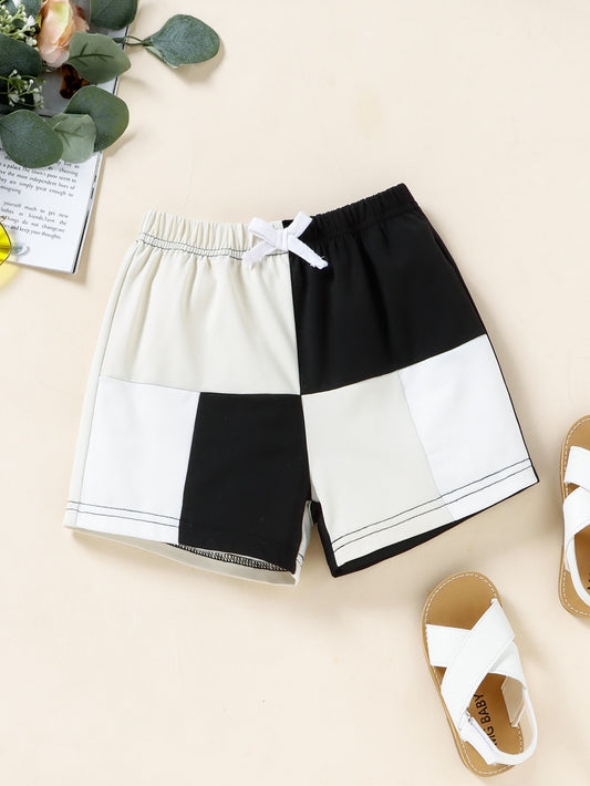 Color Block Elastic Waist Shorts