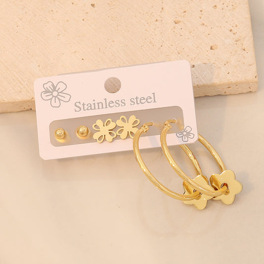 3 Piece Gold-Plated Stainless Steel Earrings